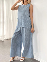Women's Summer Sleeveless Artistic Pleated Cami Top And Wide Leg Casual Pants Set, Black